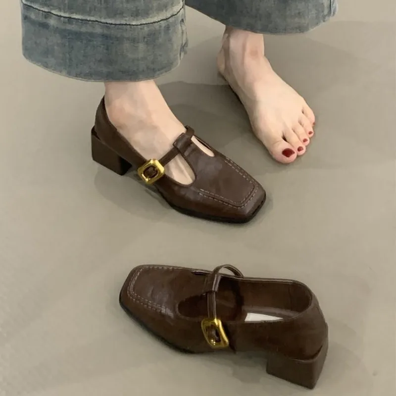 Womens Heels - Damskie buty Mary Jane z kwadratowym