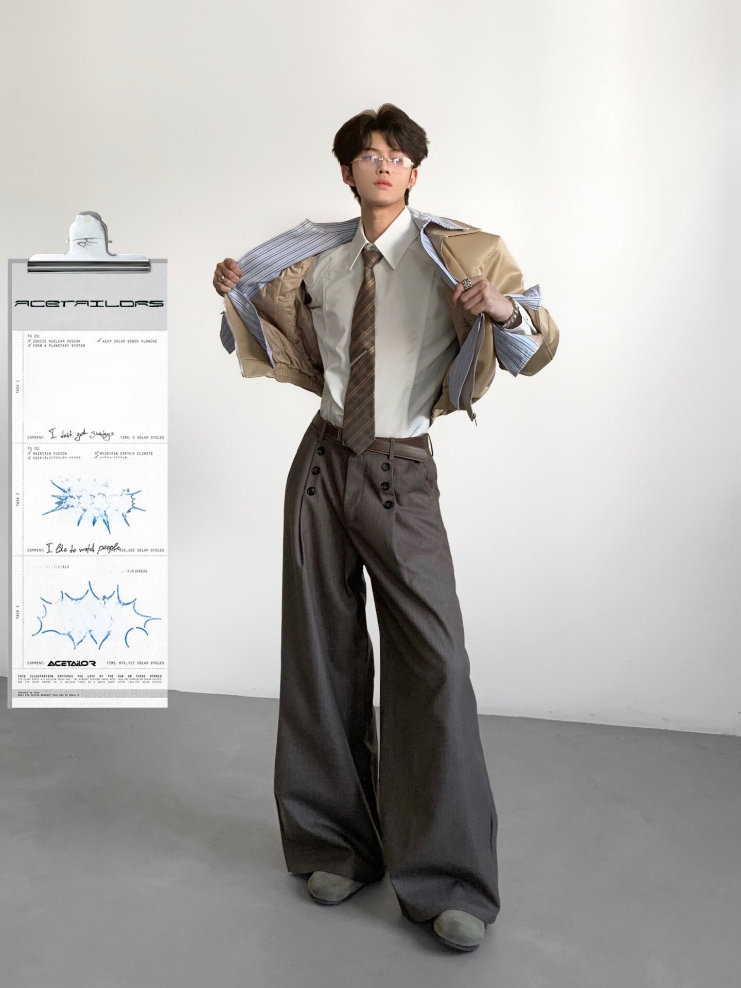Tailored Trouser Wide - Męskie spodnie garniturowe Ace Tailors, casualowe,