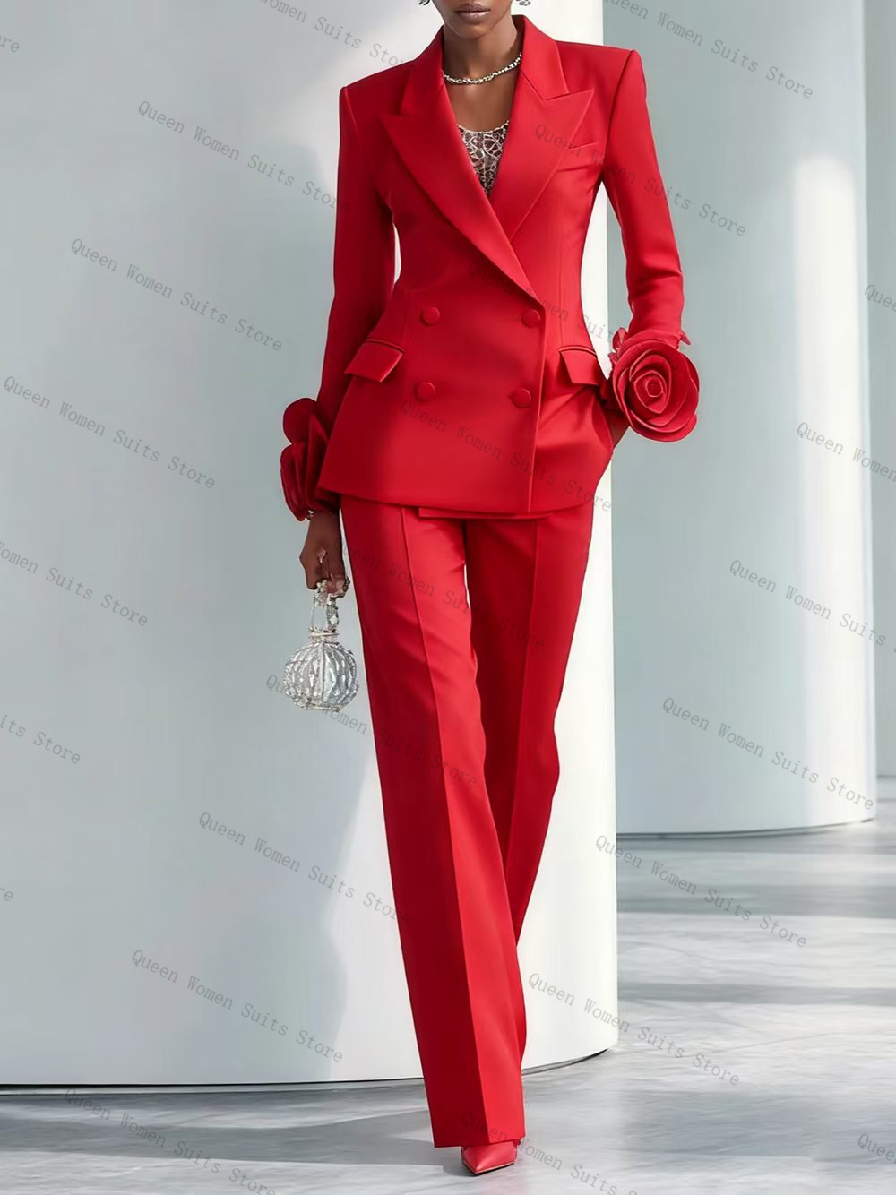 Women'S Red Formal Wear - Luksusowy czerwony damski garnitur 2-częściowy: marynarka