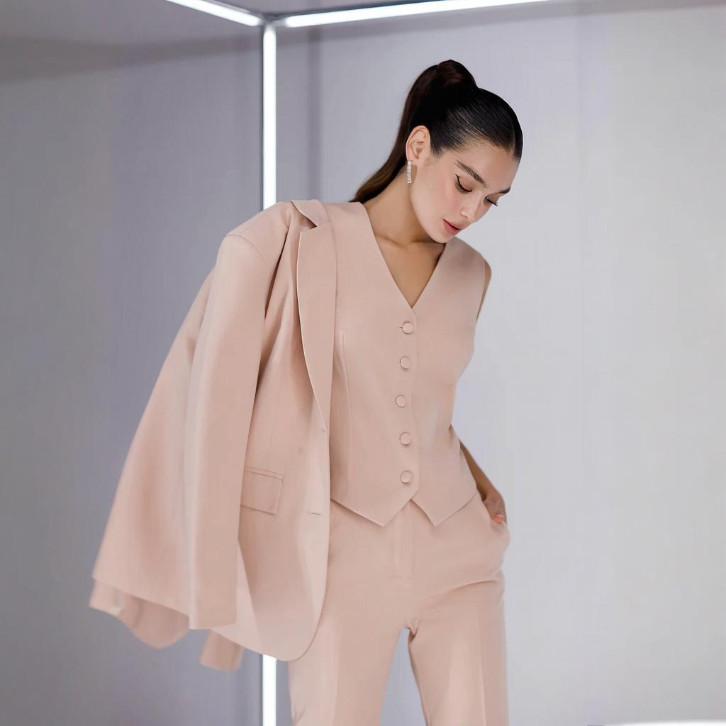 Womens Blazer - Damski garnitur trzyczęściowy 2026, biznesowy, casualowy,