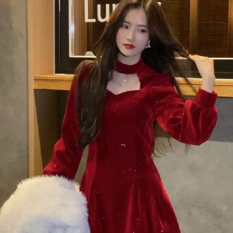 Fine Sparkling Velvet Dress Wo – Women'S Red Formal Wear recenzja i cena
